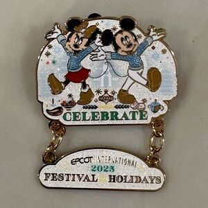 Disney Celebrate Epcot Holidays Pin with Blue and Gold Accents